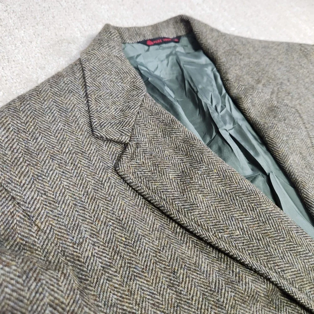Vintage Herringbone Tweed Blazer Men 42r Racquet Club Virgin Wool Sport Coat USA